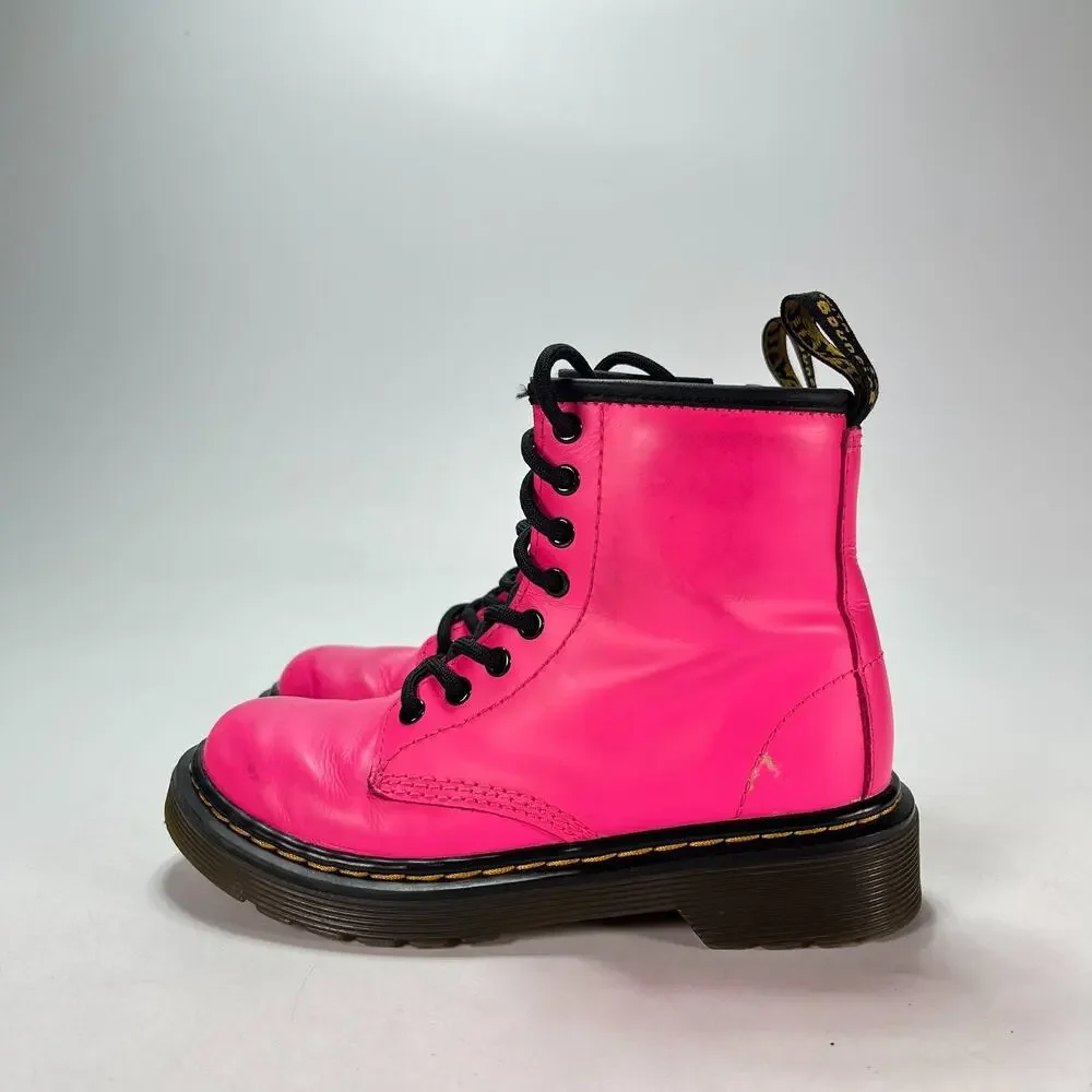 Dr. Martens 1460 Fluorescent Pink Leather Lace Up 8-Eye Ankle Boots Kids Size 12